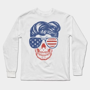 American Rock n Roll Quiff Skull Long Sleeve T-Shirt